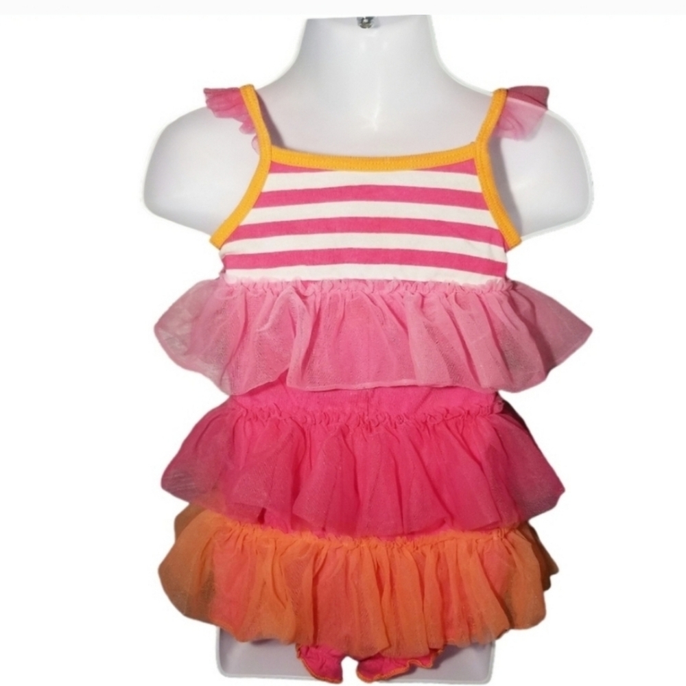 BABY STARTERS TIERED TULLE ROMPER PINK ORANGE 12 MOS - Picture 6 of 9